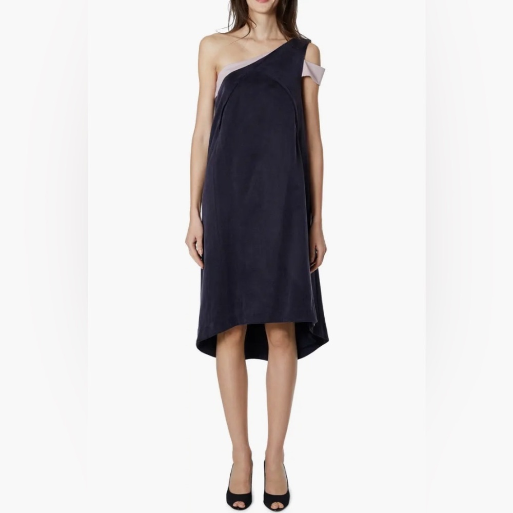 EMILIA GEORGE The Karolina One Shoulder Maternity Nursing Dress in Prato Blue